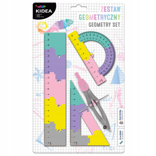 Zestaw Geometryczny 4 Elementy 20 cm CYRKIEL EKIERKA KĄTOMIERZ Pastel Kidea