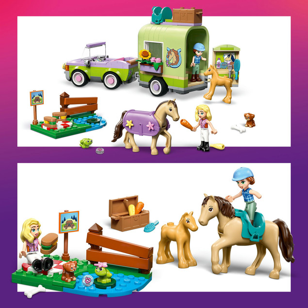 LEGO Friends 42695 Przyczepa z koniem i źrebaczkiem – 279 elementów, pojazd i przyczepa