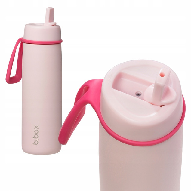 b.box Zestaw Różowy: Butelka na Wodę ze Słomką 450ml + Termiczna 690ml