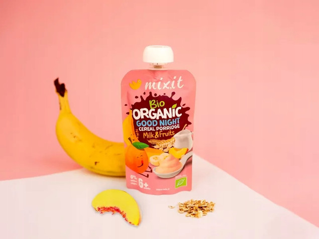 MIXIT BIO Kaszka Naturalna BANAN BRZOSKWINIA Owsianka Mleko Owoce 110g 6M+