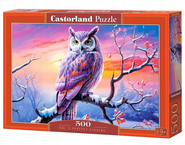 Puzzle 500 Układanka SOWA Zima Śnieg Ptak KRAJOBRAZ Wschód Słońca 9+ Castor