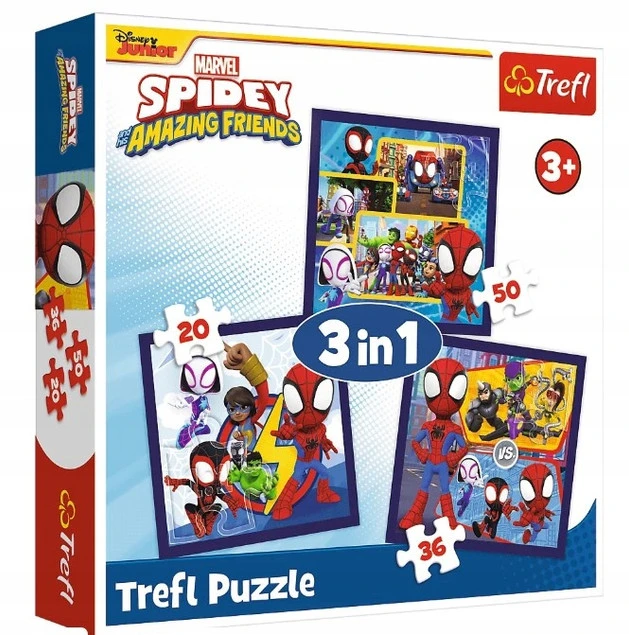 PUZZLE 3W1 TREFL SPIDEY PAJĄKI I DINOZAURY EKOLOGICZNE - Odkryj świat Spideya i dinozaurów