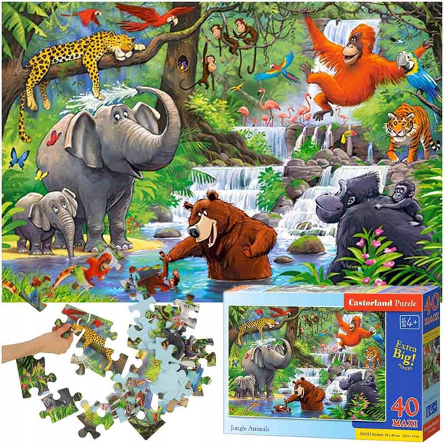 Puzzle 40 Maxi Układanka Dżungla ZWIERZĘTA Małpa Słoń Tygrys 4+ Castorland