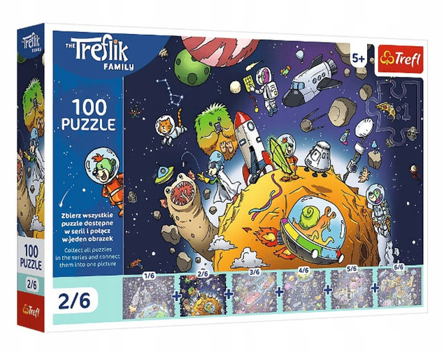 Tytuł
Puzzle Trefl 100 elementów: Rodzina Treflików w Kosmosie (2/6)
