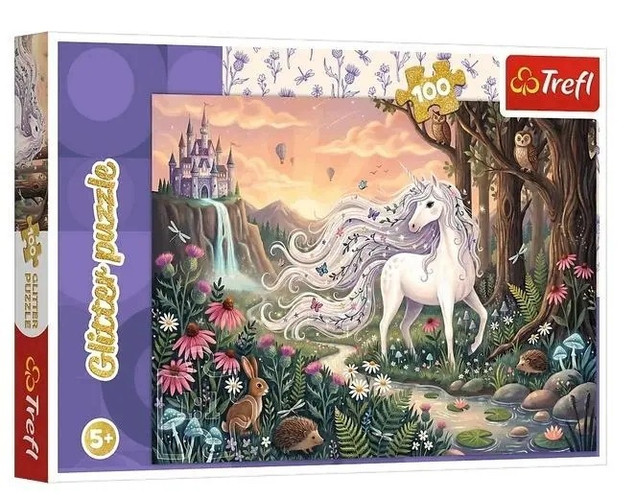Puzzle Trefl 100 elementów Glitter Tęczowy blask jednorożca