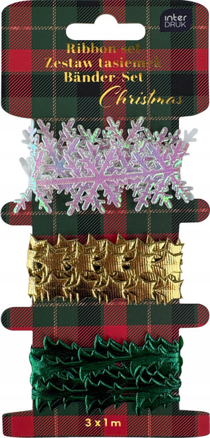 Zestaw Tasiemek Świątecznych Interdruk Shapes Christmas 3x1m – Śnieżynki, Gwiazdki, Choinki