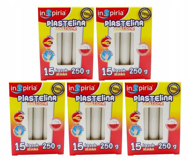 Plastelina BIAŁA Komplet 15 Lasek Szkolna Plastyczna 250g Inspiria x5