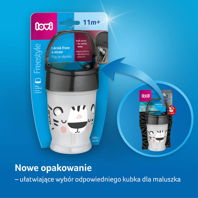  Kubek ze słomką LOVI Freestyle 250ml Salt&Pepper