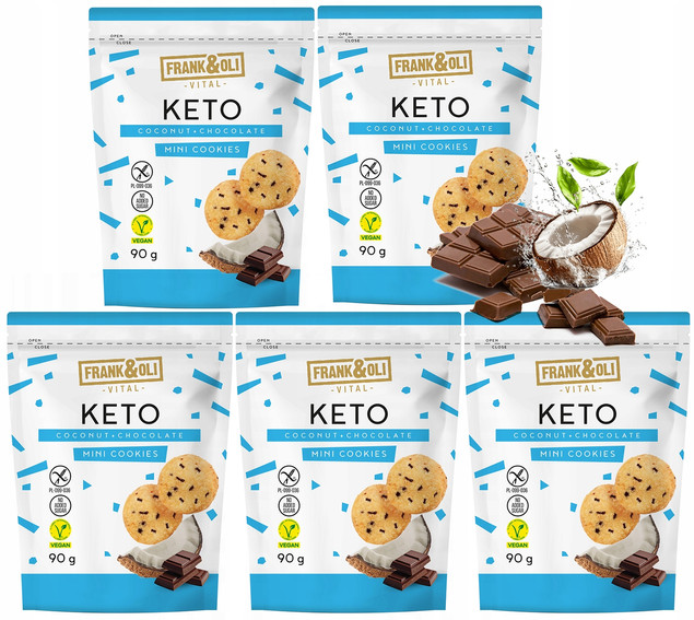 FRANK&OLI Keto Mini Ciasteczka KOKOS CZEKOLADA Bez Cukru 90g x5