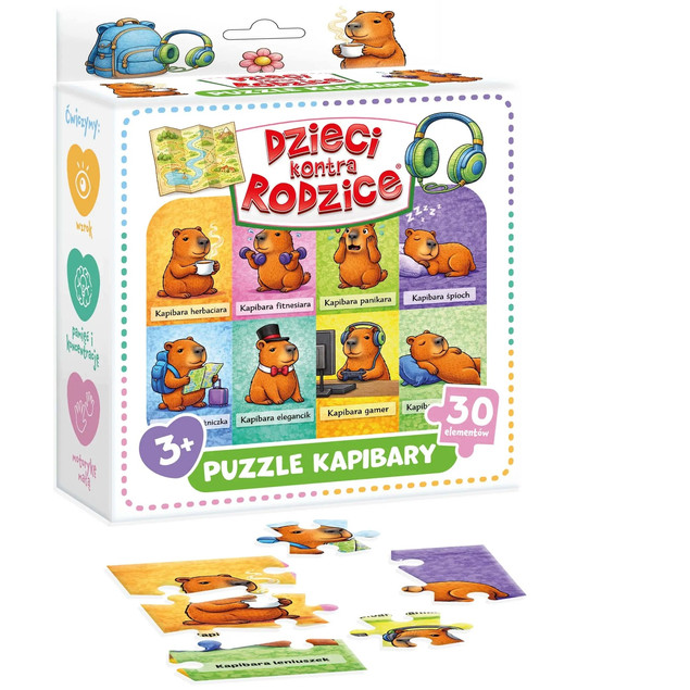 Puzzle 30 elementów Kapibary: Dzieci kontra Rodzice