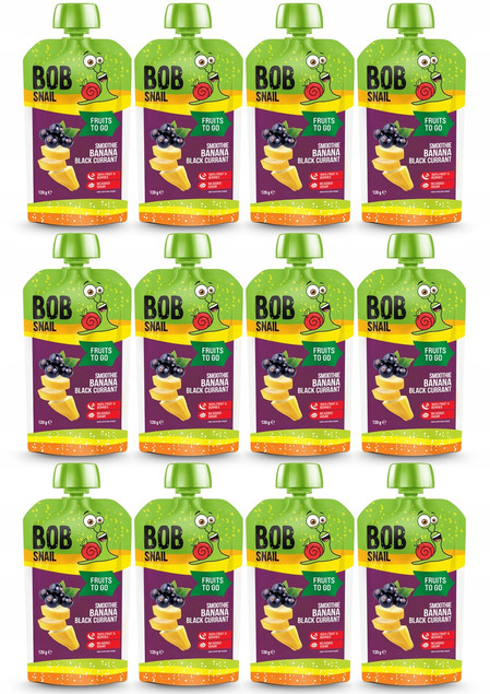 12x BOB SNAIL Smoothie BANAN Czarna PORZECZKA Bez Dodatku Cukru Mus 120g