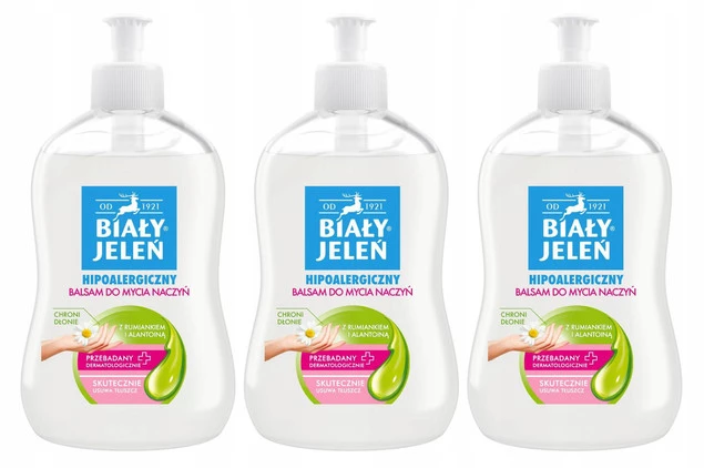 3x BIAŁY JELEŃ Balsam Do Mycia Naczyń HIPOALERGICZNY 500ml z Rumiankiem