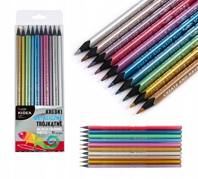 Kredki Szkolne Ołówkowe Kidea NEONOWE x6 METALICZNE x10 i TRADYCYJNE x12