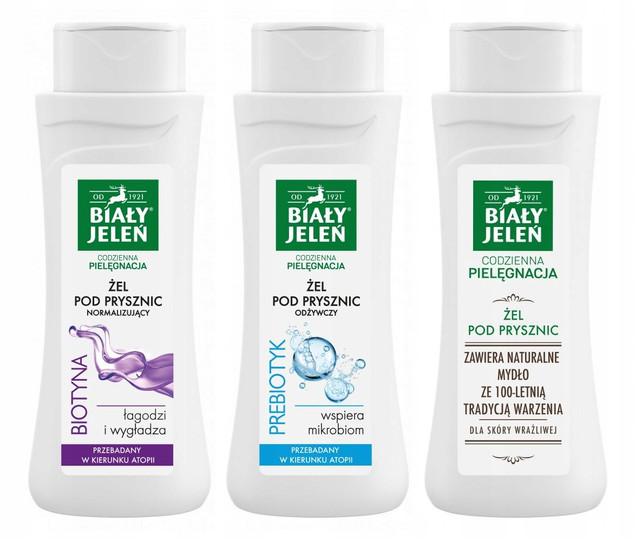 3x BIAŁY JELEŃ Żel Pod Prysznic BIOTYNA + PREBIOTYK + NATURALNY 300ml