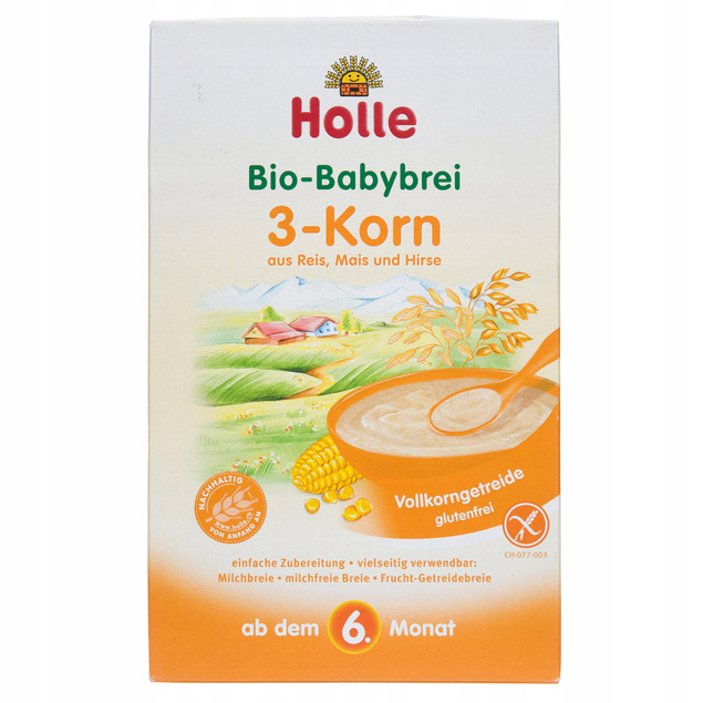 HOLLE BIO Kaszka Pełnoziarnista 3 Zboża Bez Cukru 250g 6M+