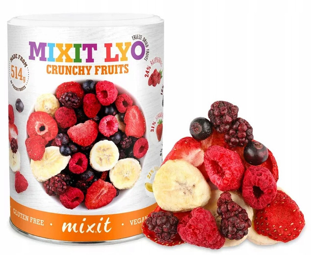 CHRUPIĄCE OWOCE LIOFILIZOWE MIX 100% BEZ GLUTENU NATURALNE 70g – MIXIT