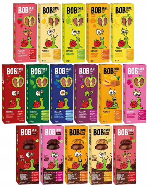 BOB SNAIL Zestaw MIX Smaków Zdrowa Owocowa Przekąska Bez Cukru 16x 30g