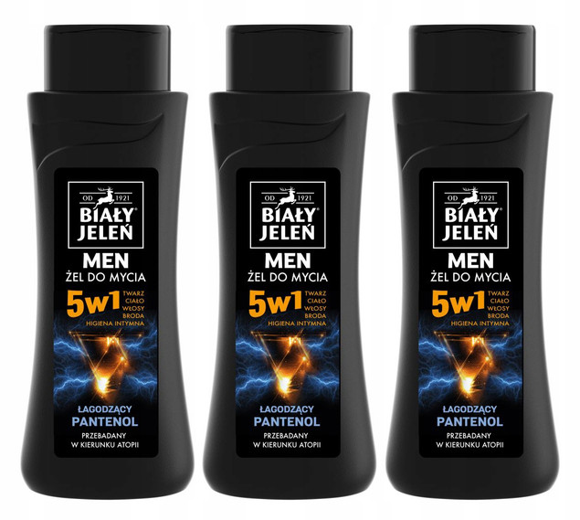 3x BIAŁY JELEŃ Żel Do Mycia DLA MĘŻCZYZN Prysznic Łagodzący Pantenol 300ml