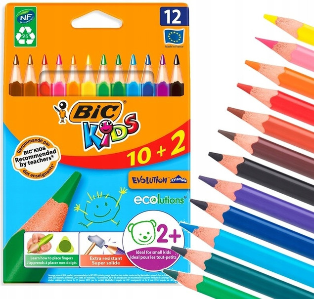 Trójkątne kredki ołówkowe BIC KIDS 12 kolorów