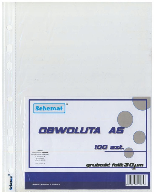 OBWOLUTA KOSZULKA NA DOKUMENTY GRUBOŚĆ 30 MIC FORMAT A5 100SZT SCHEMAT