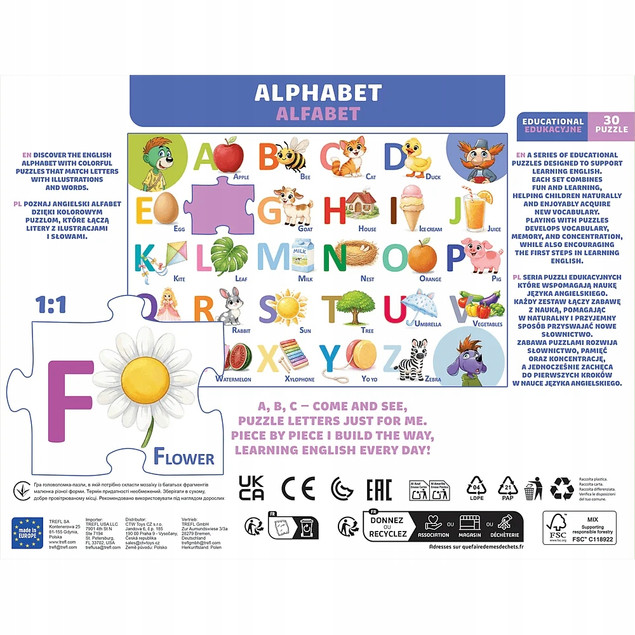 Trefl Puzzle Rodzina Treflików, Edukacyjne 30 el. Alfabet / Alphabet