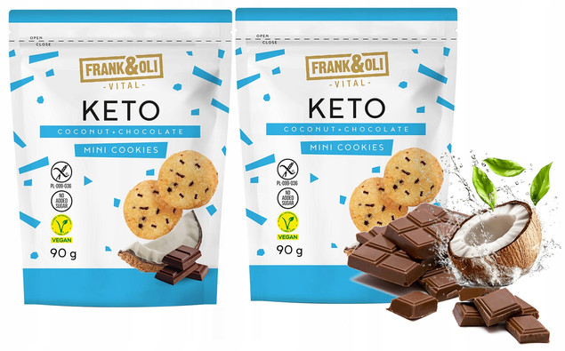 FRANK&OLI Keto Mini Ciasteczka KOKOS CZEKOLADA Bez Cukru 90g x2