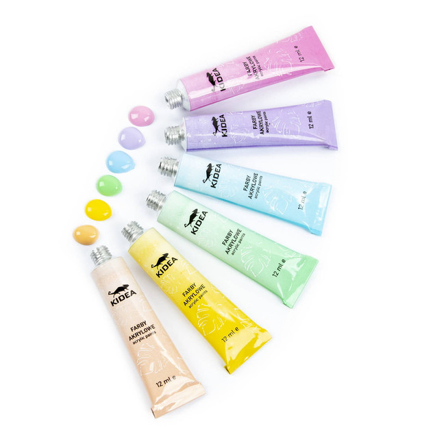 Farby Akrylowe PASTELOWE 12 Sztuk x 12ml Kidea