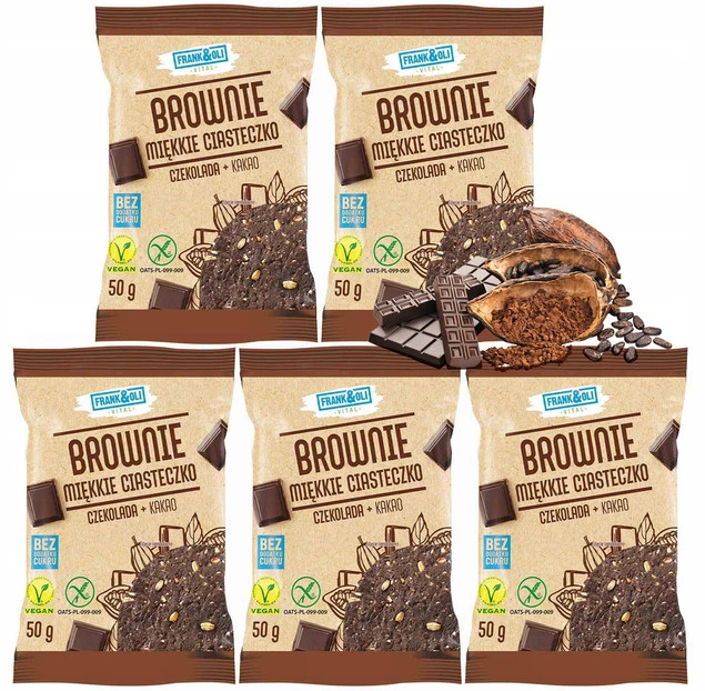 FRANK&OLI Ciasteczko Miękkie Brownie CZEKOLADA KAKAO Bez Cukru 50g x5