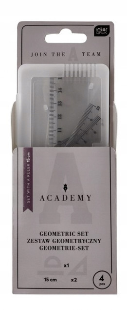 Zestaw Geometryczny Interdruk ACADEMY w Etui 4 elementy Linijka 15cm