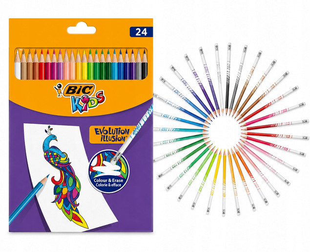 Kredki ołówkowe z gumką BIC Evolution 24 kolory
