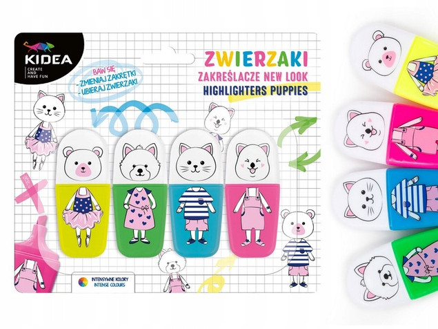 Zakreślacze ZWIERZAKI 4 szt. BAW SIĘ Zmieniaj Zakrętki Ubieraj Zwierzaki