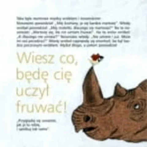 Ilustracja z bajki Kto z was chciałby rozweselić pechowego nosorożca?