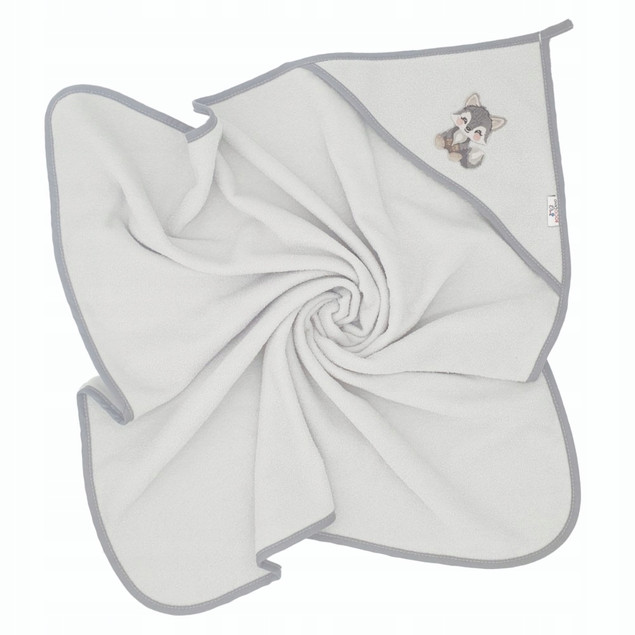 Okrycie Kąpielowe Z Kapturkiem Ręcznik 100x100 Bawełna SZARE WILK Bocioland