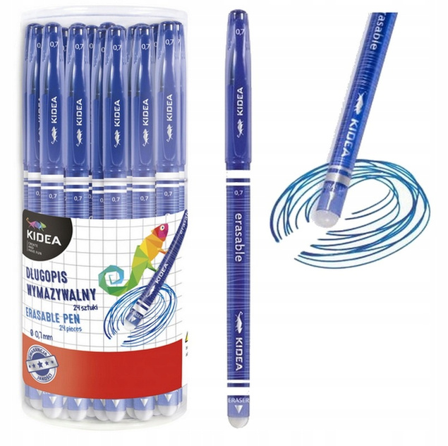 12x Długopis Zmazywalny Niebieski 0,7 mm Wymazywalny Z Gumką Kidea