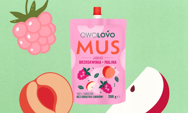 OWOLOVO PREMIUM mus owocowy JABŁKO BRZOSKWINIA MALINA 200g SMAK 3owoce