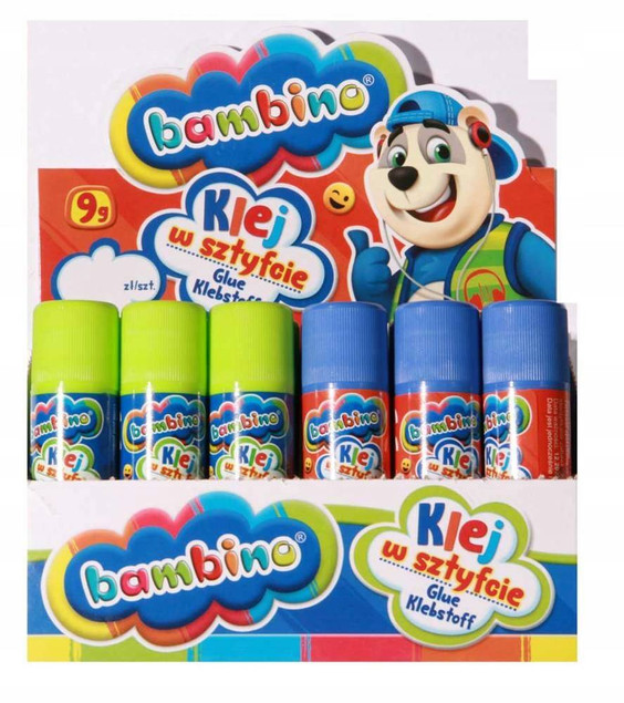 4x Klej Szkolny W Sztyfcie 9g Wydajny Nie Marszczy Papieru Bambino
