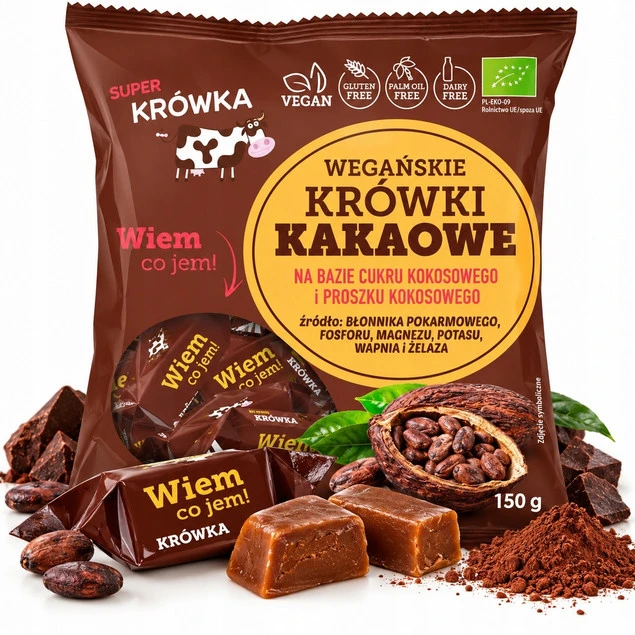 ME GUSTO Eko KRÓWKI WEGAŃSKIE KAKAOWE BEZ GLUTENU LAKTOZY 150g Super FUDGIO