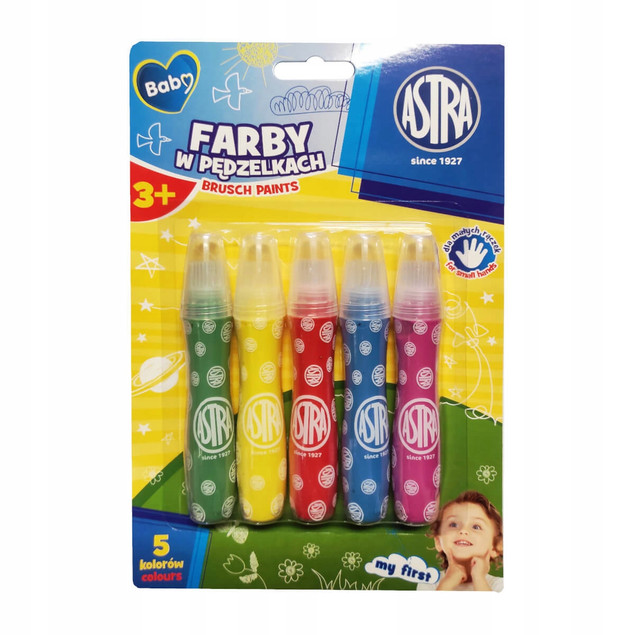ASTRA Farby Plakatowe w Tubie Tubkach z Pędzelkiem 5 Kolorów Bezpieczne 3+