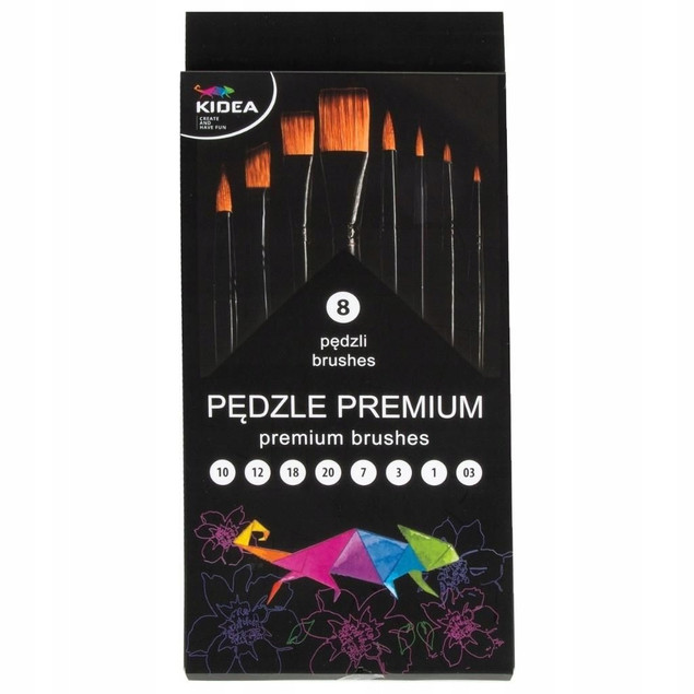 Pędzle Malarskie PREMIUM 8 Sztuk Do Akwareli Akrylu Oleju Kidea