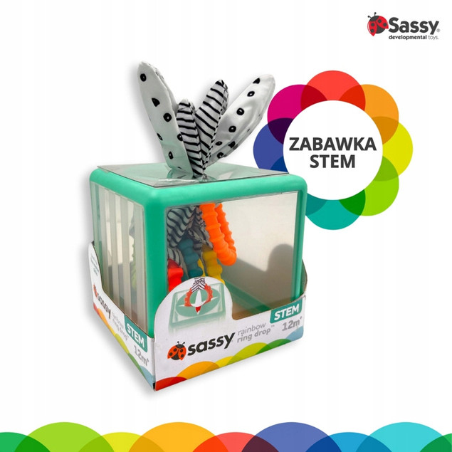 Sassy Kostka Sensoryczna Manipulacyjna Montessori Zielona z Krążkami 12m+