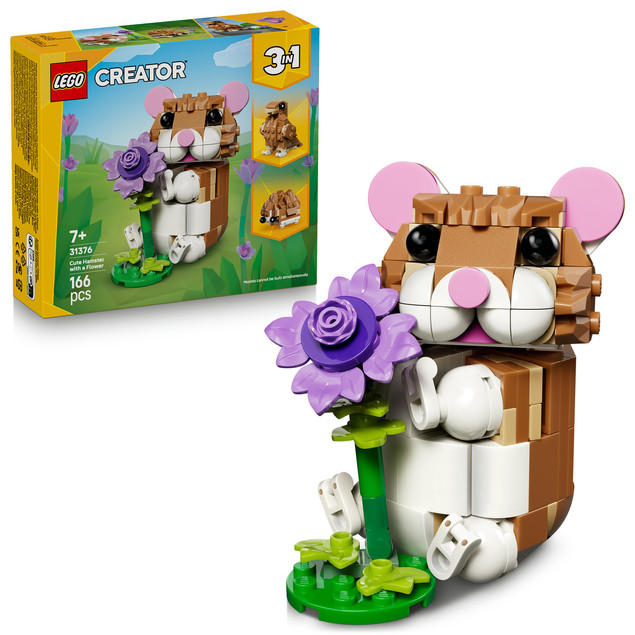 LEGO Creator 3w1 Chomik z Kwiatkiem, Jeż, Orzeł – Klocki dla Dzieci 7+ (31376)