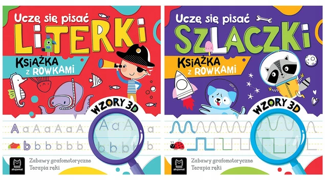 2w1 Uczę Się Pisać LITERKI SZLACZKI Książka z Rowkami Wzory 3D 4+ Aksjomat