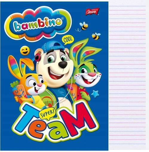 Zeszyt A5 16k dwuliniowy czerwony margines laminowany Bambino