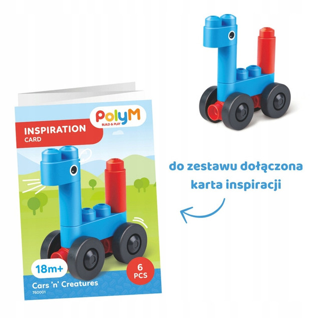 Klocki Konstrukcyjne PolyM Miękkie dla Dzieci 18m+ Auta i Zwierzaki 6 el.