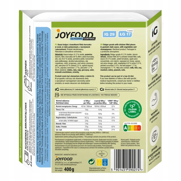 Joyfood Glycemic Control Kurczak w sosie gulaszowym z kaszą bulgur - danie gotowe