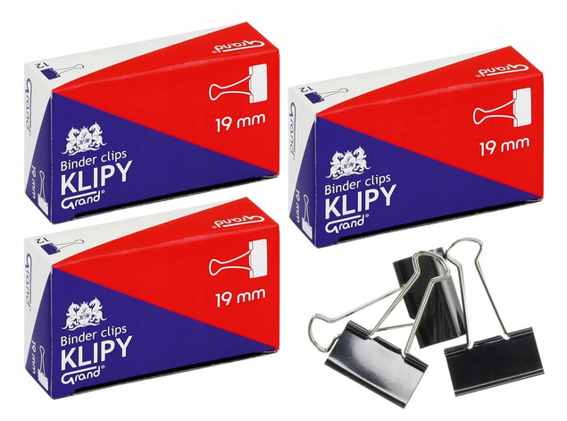 Klipy Do Papieru 19mm Czarne 12 szt Grand x3