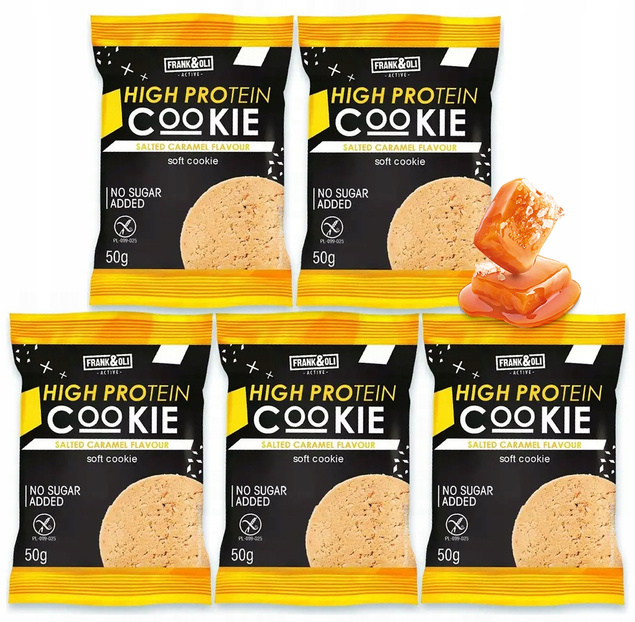 FRANK&OLI Ciastko Proteinowe SŁONY KARMEL Miękkie Bez Cukru 50g x5