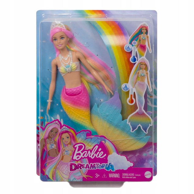 BARBIE DREAMTOPIA LALKA SYRENA TĘCZOWA PRZEMIANA