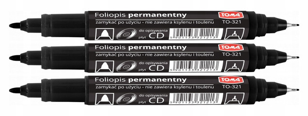 3x Marker Pisak Do Płyt CD DVD Toma TO-321 Dwustronny CZARNY