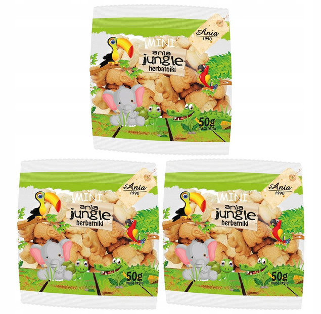 3x BIO Ania Herbatniki Mini ZOO Jungle Bez Cukru 50g